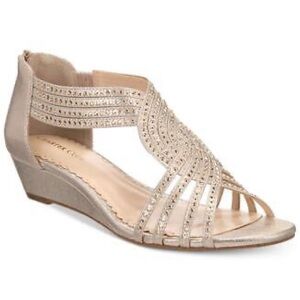 Charter Club Gold Wedge Sandals with Rhinestone Straps